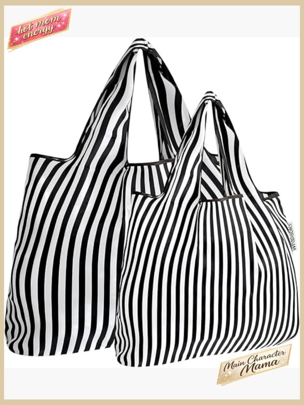 Foldable Nylon Reusable Grocery Bags Set of 2 Large & Small Durable Totes